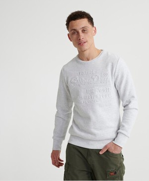 Superdry Sweat Ing Shop Embossed Crew Neck Férfi Pulóver Fehér | SKCVN2689